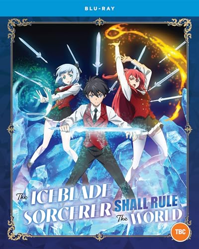 Anime Blu-ray cover featuring three characters with magical effects and swords.