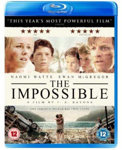 "Blu-ray case for 'The Impossible' film, showing a family and disaster scene."