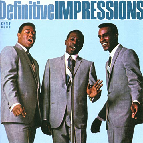 The Impressions album cover featuring three men in grey suits singing.