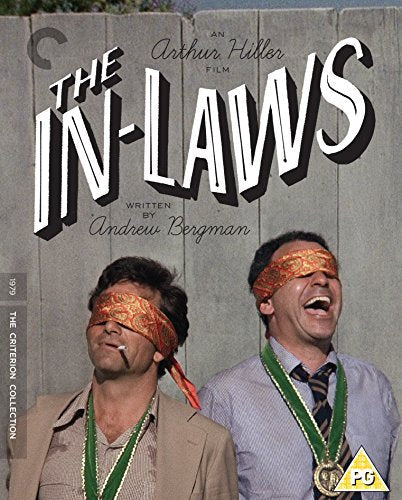 “The In-Laws” Blu-ray cover with two blindfolded men laughing.