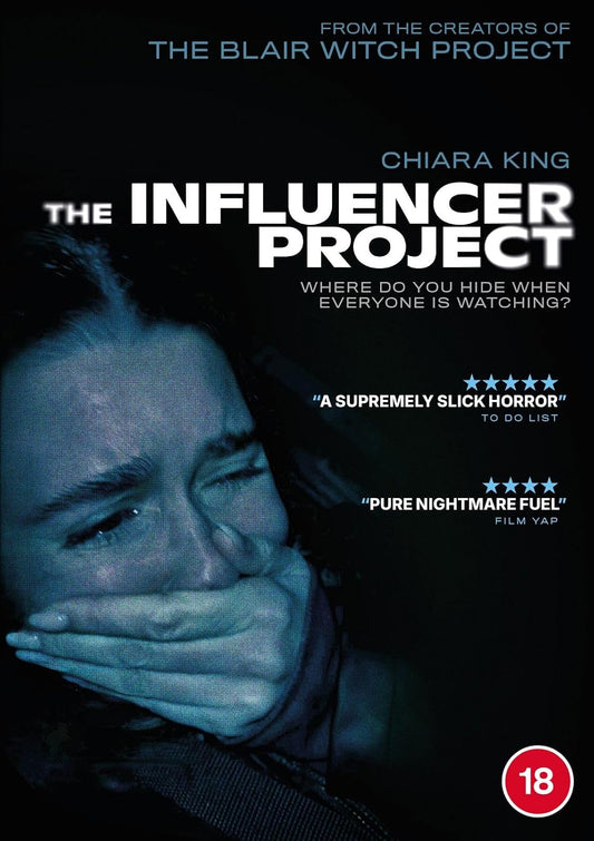DVD cover for horror film "The Influencer Project," woman with hand covering mouth.