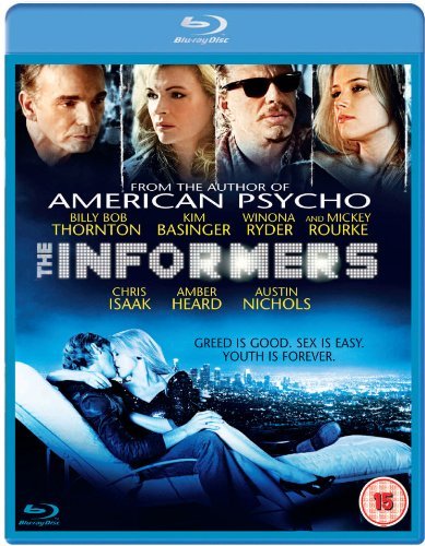 Blu-ray cover for "The Informers" featuring cast portraits and a city skyline.