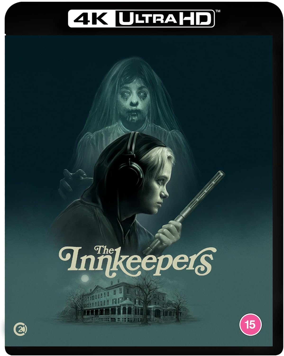 UHD Blu-ray cover for "The Innkeepers" featuring a ghostly figure and house.