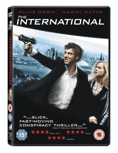 DVD cover for "The International" featuring Clive Owen and Naomi Watts with guns.
