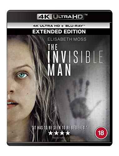Blu-ray cover for "The Invisible Man" featuring Elisabeth Moss and a handprint.