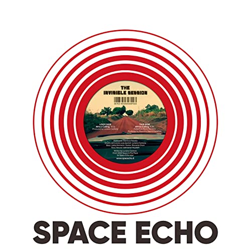 Vinyl record with red and white spiral design, label text, and "Space Echo" logo.