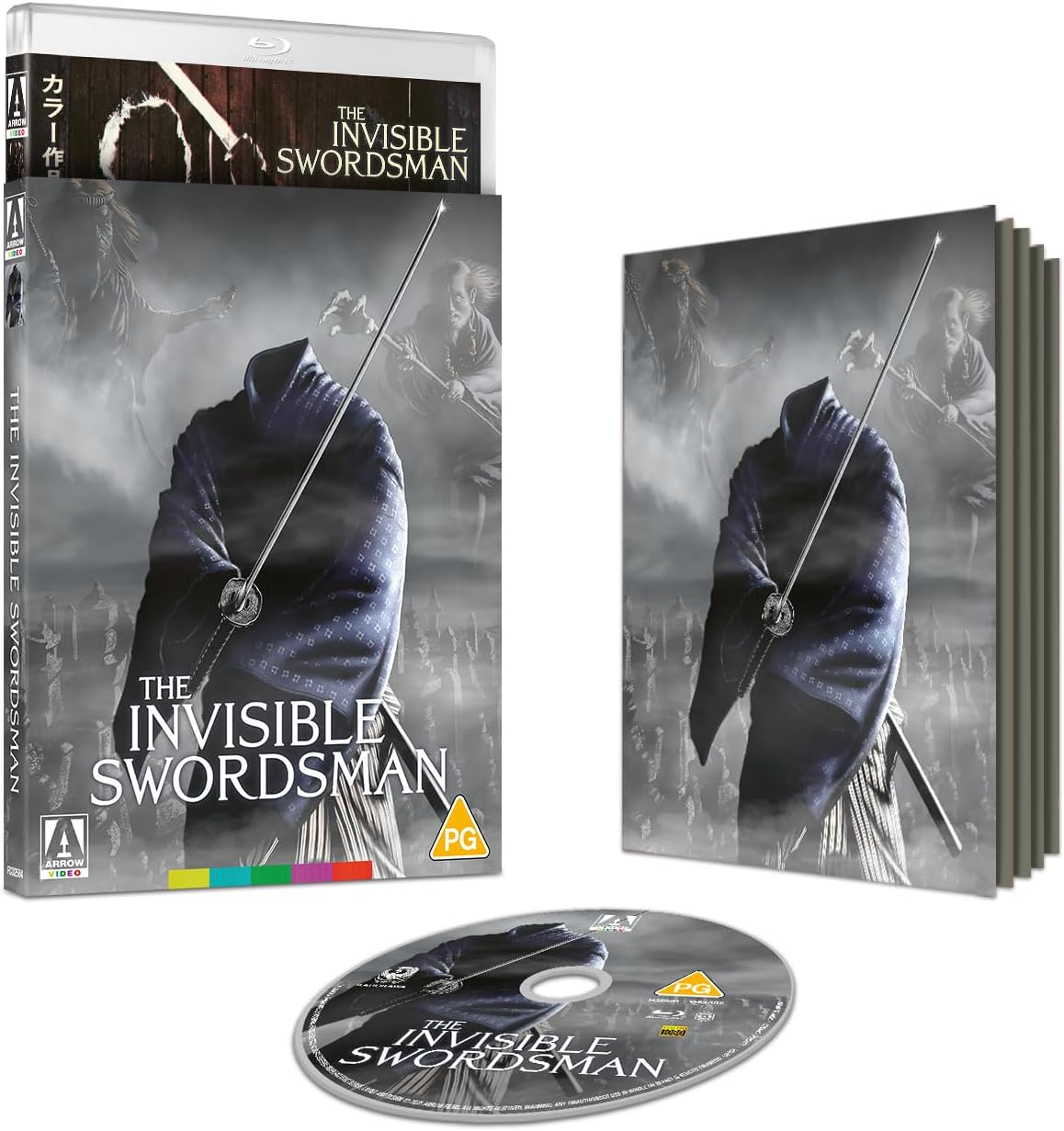 Blu-ray case for "The Invisible Swordsman" featuring a cloaked figure with spears.