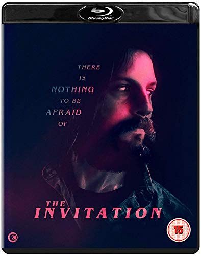 Blu-ray cover for "The Invitation" featuring a man’s shadowed face.