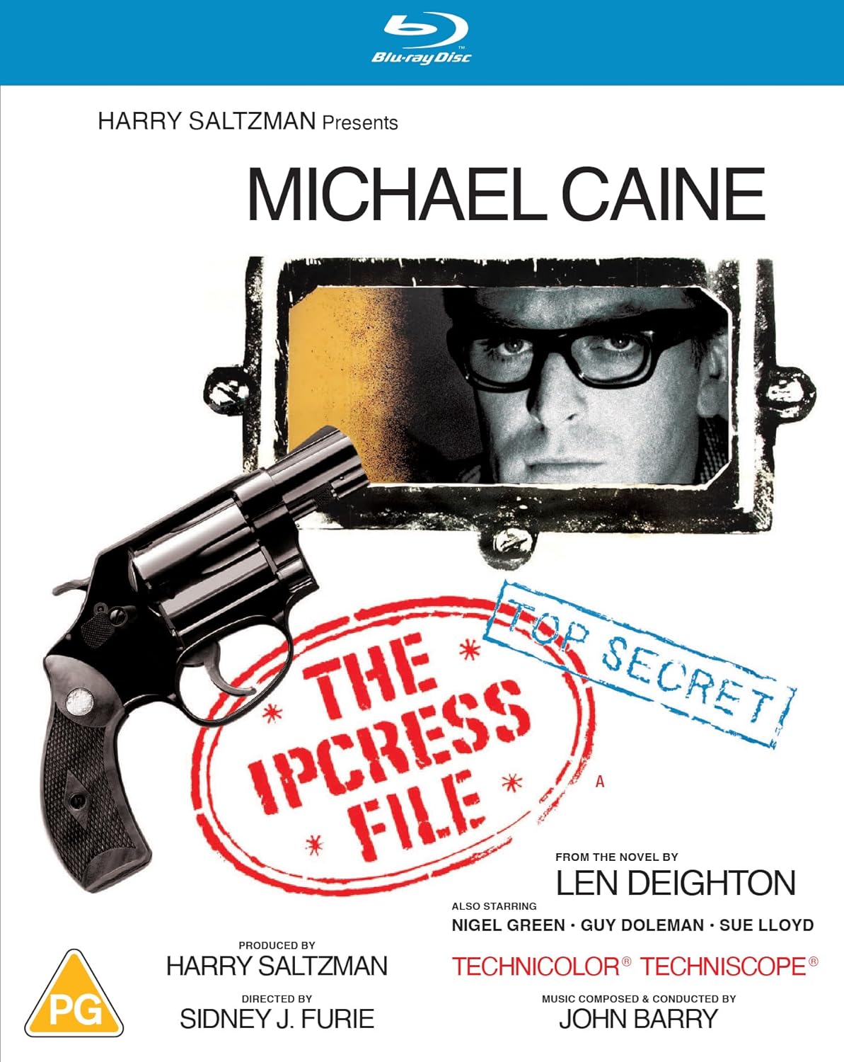 Blu-ray cover for "The Ipcress File" featuring Michael Caine and a handgun.