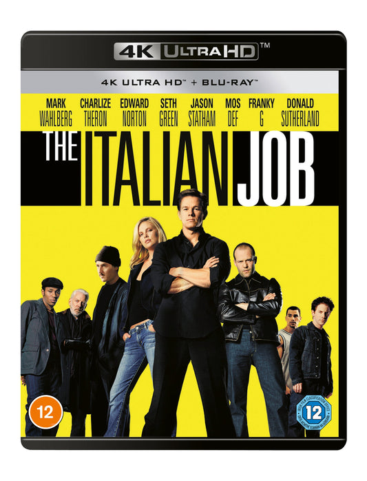 "The Italian Job" Blu-ray case with main cast on a yellow background.
