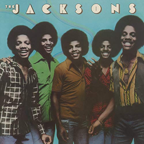 The Jacksons, five Black men with afros, smiling on a turquoise album cover.
