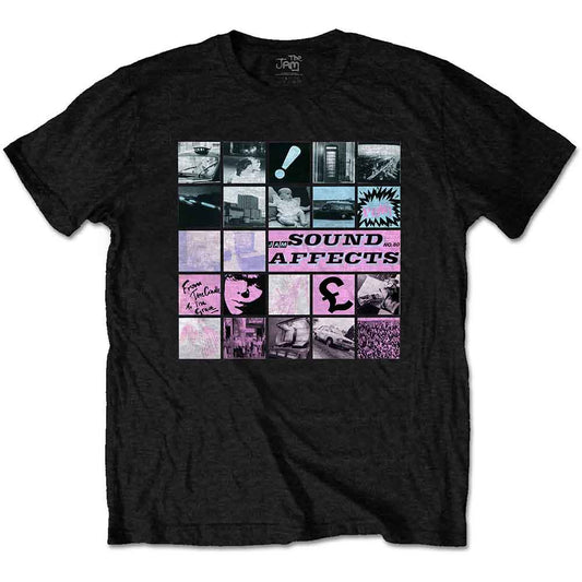 Black t-shirt displaying The Jam’s “Sound Affects” album cover collage.