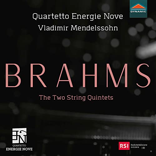 CD cover for Brahms' The Two String Quintets, dark background.