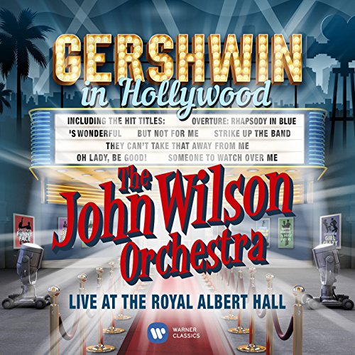 "CD cover with 'Gershwin in Hollywood' title, red carpet, and movie marquee background."