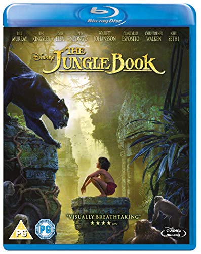 Blu-ray cover for Disney’s “The Jungle Book” featuring Mowgli and Bagheera.