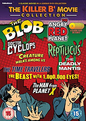 DVD cover for "The Killer B Movie Collection" with cartoon man and frightened woman.