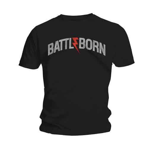 Black t-shirt with "Battleborn" text and lightning bolt design, worn by a man.