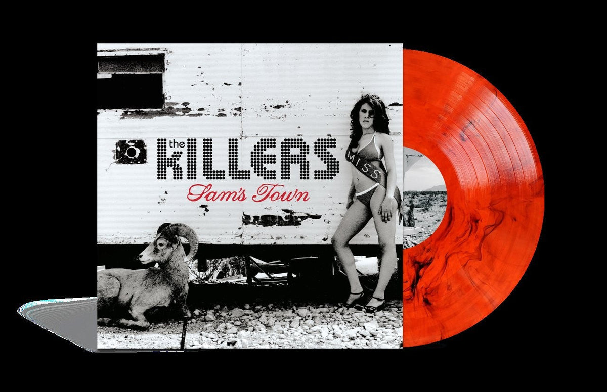 Red vinyl record and album cover for The Killers’ Sam’s Town.