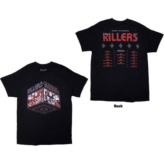 Black t-shirt with The Killers' "Rebel Diamonds Tour '24" back print, size X-Large.