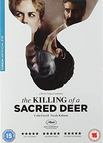 DVD cover for The Killing of a Sacred Deer featuring portraits of the lead actors.