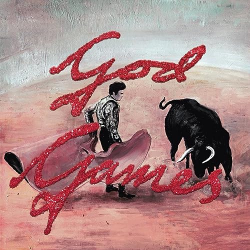 Album cover: matador with bull, red glitter text “God Games.”