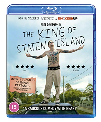 "Blu-ray case for 'The King of Staten Island' with a man on a car."