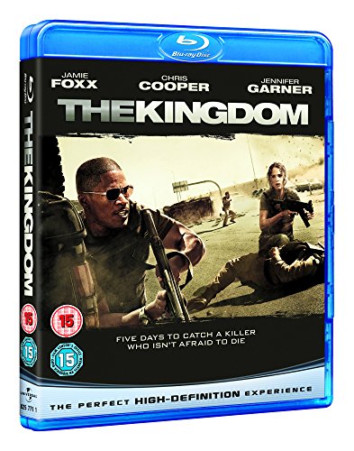 Blu-ray cover for The Kingdom featuring Jamie Foxx and Jennifer Garner in a desert scene.