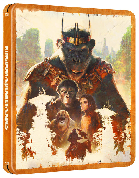 Ape characters and a human woman depicted in a painted, layered movie poster style.