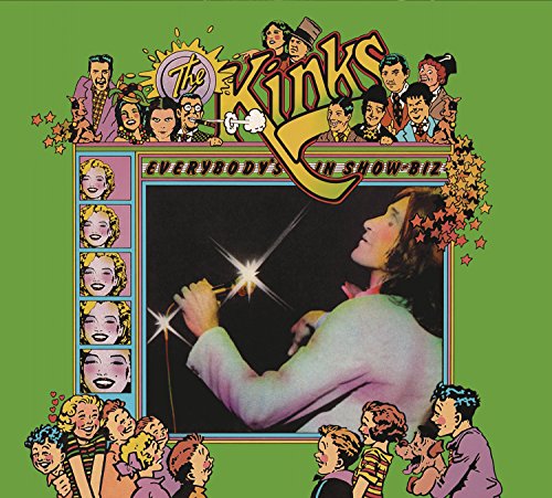 Album cover for The Kinks’ “Everybody’s In Show-Biz” featuring illustrated figures.