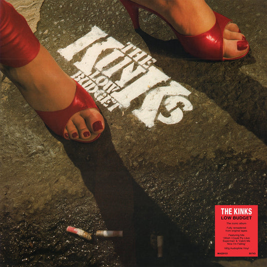 The Kinks "Low Budget" vinyl record cover with feet and text.
