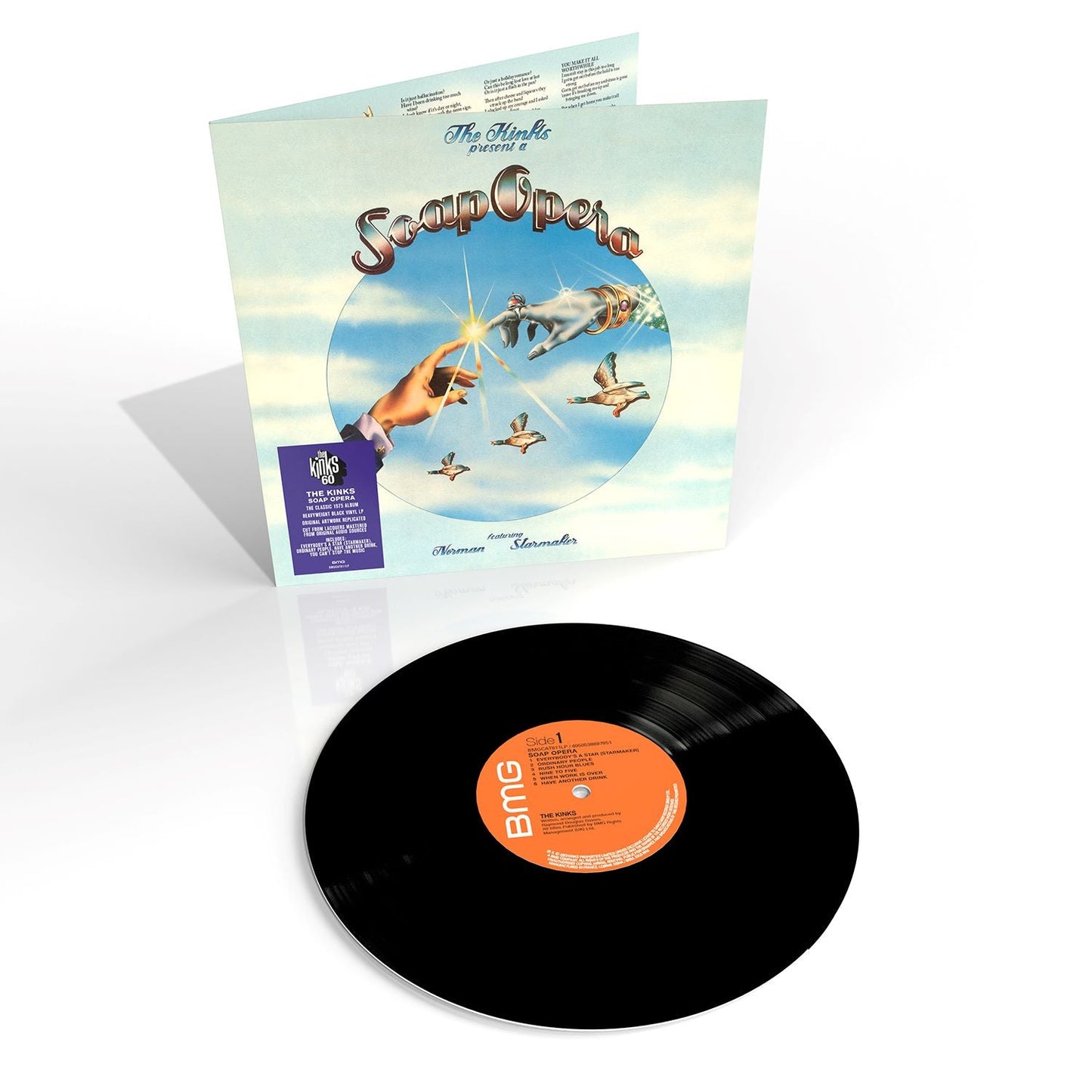 "Vinyl record with album cover titled 'Soap Opera' by The Kinks, featuring artwork."