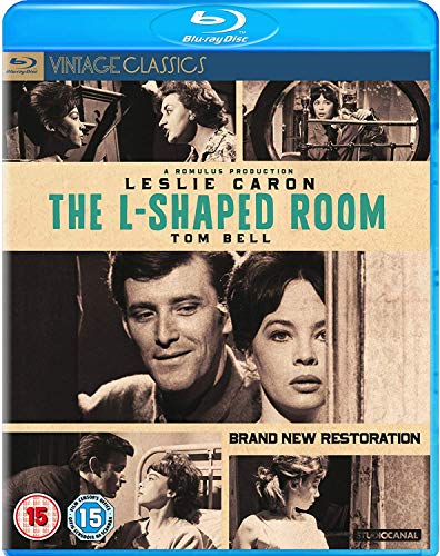 Blu-ray cover for "The L-Shaped Room" featuring actors Leslie Caron and Tom Bell.