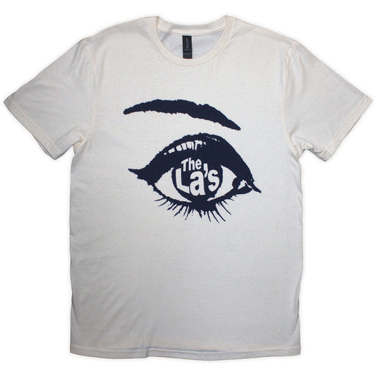 Blue t-shirt with a large eye graphic, size small.