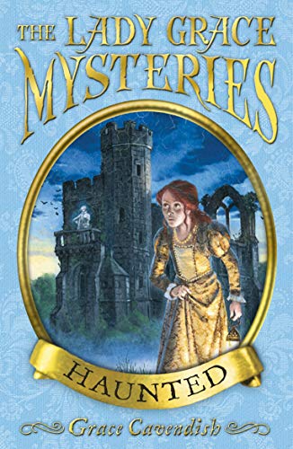 Book cover: girl with lantern near a haunted castle ruin.