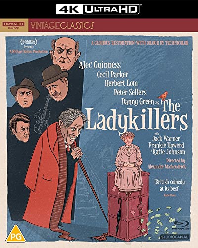 The Ladykillers" UHD Blu-ray cover featuring illustrated portraits of the film’s cast.