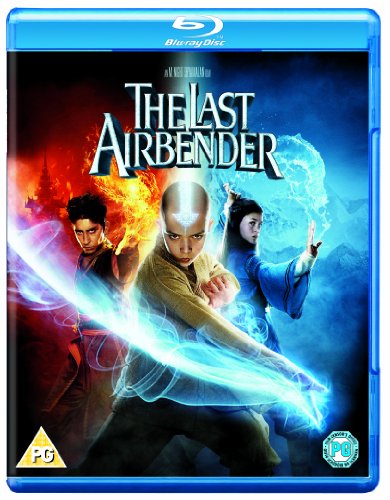 "The Last Airbender" Blu-ray case featuring three characters with elemental powers.