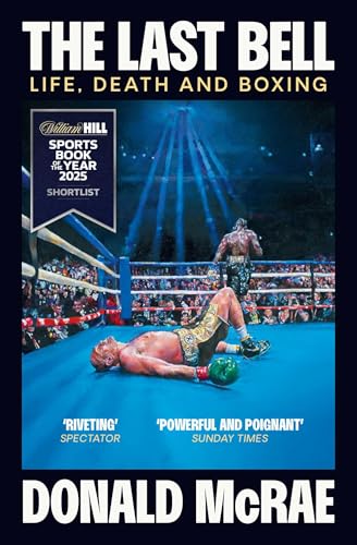 Book cover with boxer lying on blue mat and opponent standing in a boxing ring.