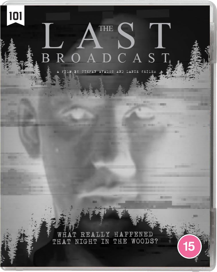 Blu-ray cover for "The Last Broadcast" featuring a distressed face and forest.