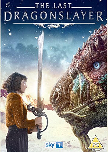 Cover of "The Last Dragonslayer" DVD showing a girl facing a dragon in snow.