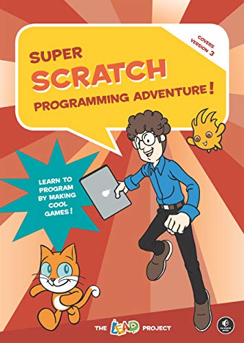 Book cover featuring a cartoon boy with a laptop and Scratch cat.