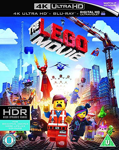 The Lego Movie" Blu-ray cover featuring colorful Lego characters and a city scene.