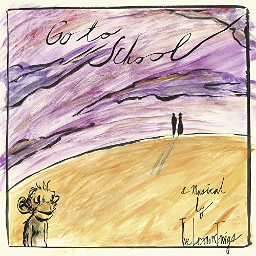 Painted album cover with figures, landscape, and handwritten text: "Go To School".