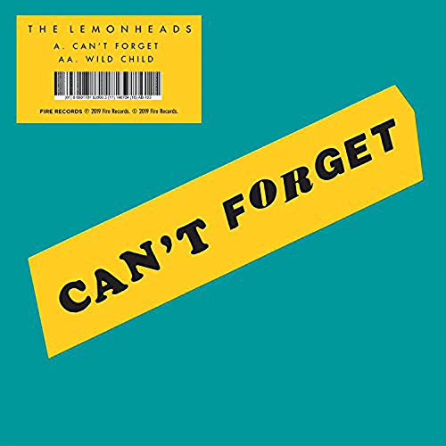 Teal background with a yellow rectangle containing track info and a diagonal yellow banner.