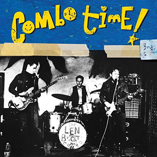 Black and white photo of a three-piece band playing instruments onstage.