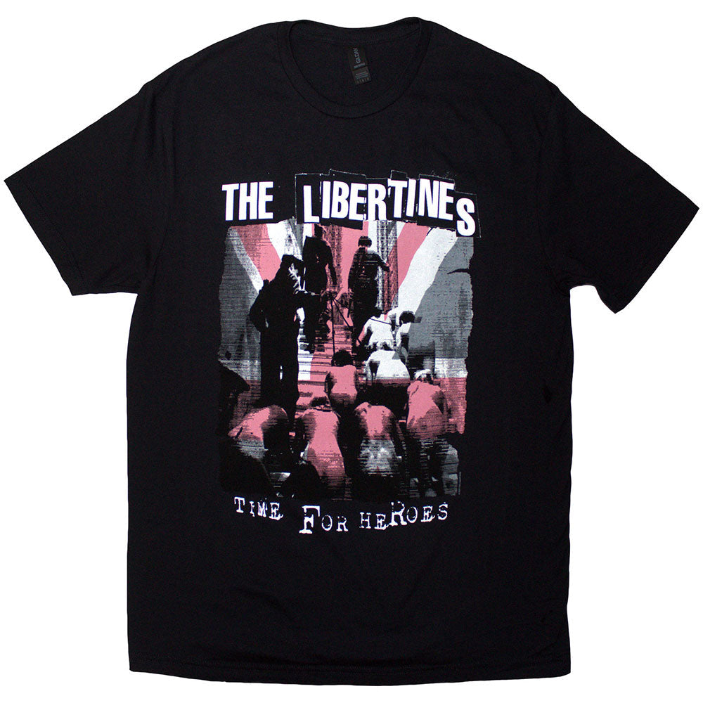 Black t-shirt with The Libertines’ “Time For Heroes” flag design, size XX-Large.