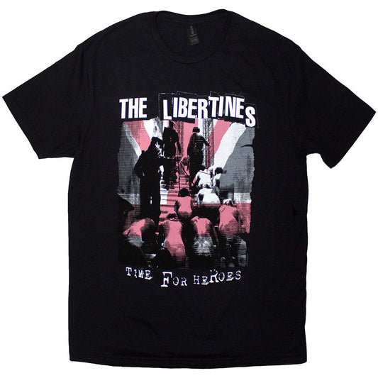 Black t-shirt with The Libertines’ “Time For Heroes” flag design, size XX-Large.