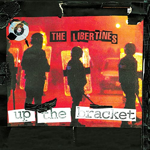 Red album cover for The Libertines’ “Up the Bracket” with silhouetted figures.