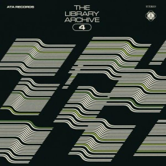 Vinyl record cover with abstract green lines on a black background.
