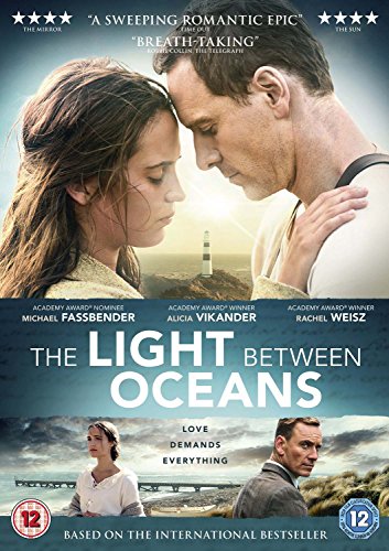 DVD cover for “The Light Between Oceans” featuring a couple and lighthouse.