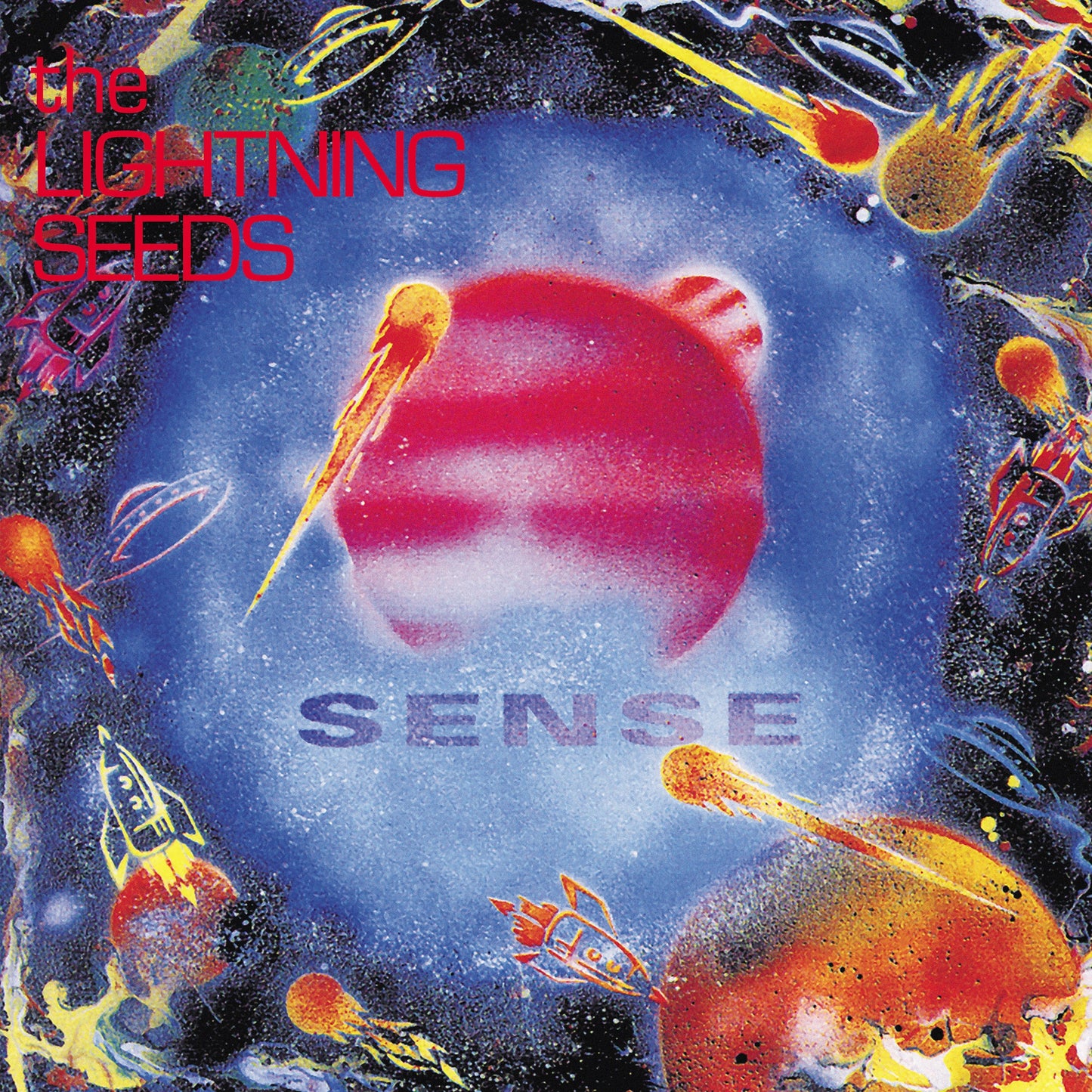 Album cover for The Lightning Seeds’ “Sense” featuring a red planet and space.